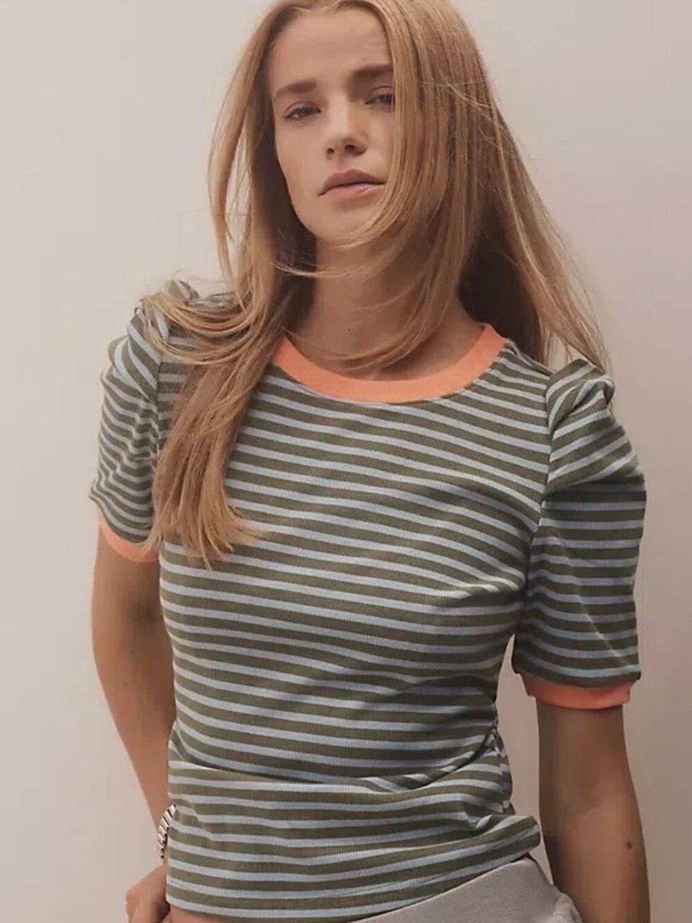 Anthropologie Maeve Puff Sleeve Striped Tee Sz XS